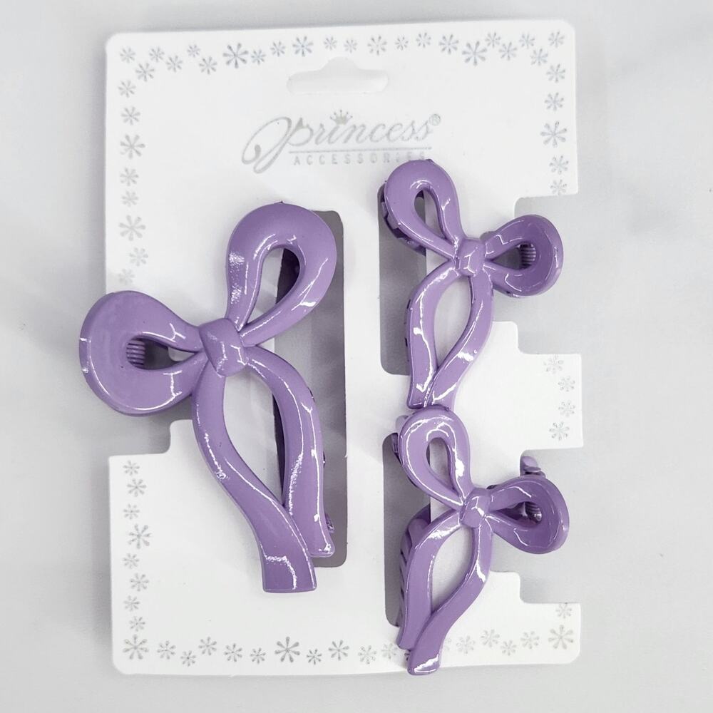 3 pc Ribbon Shaped Claw Clip Set, Hair clips, Purple Set by Princess Accessories